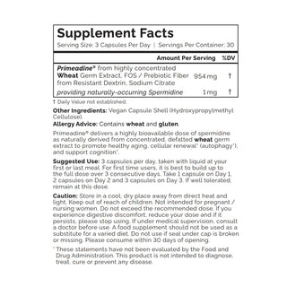 Primeadine Spermidine supplement Ingredients